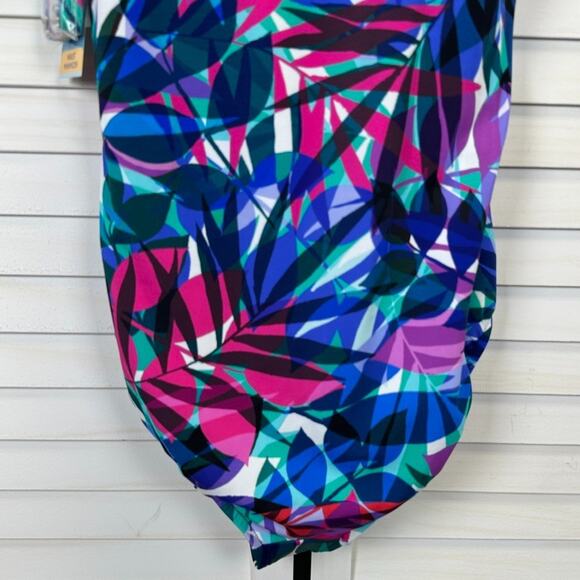 New Swim Solutions Off Shoulder Swimsuit Tropical Multi Slimming Size 14 - Picture 7 of 11